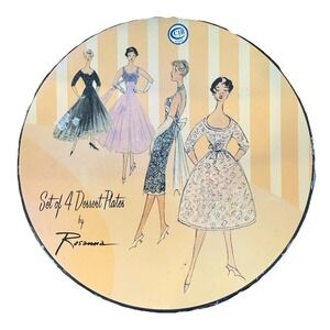 Rosanna Set 4 Dessert Plates Mid Century Fashion Illustration Retro Women Dress